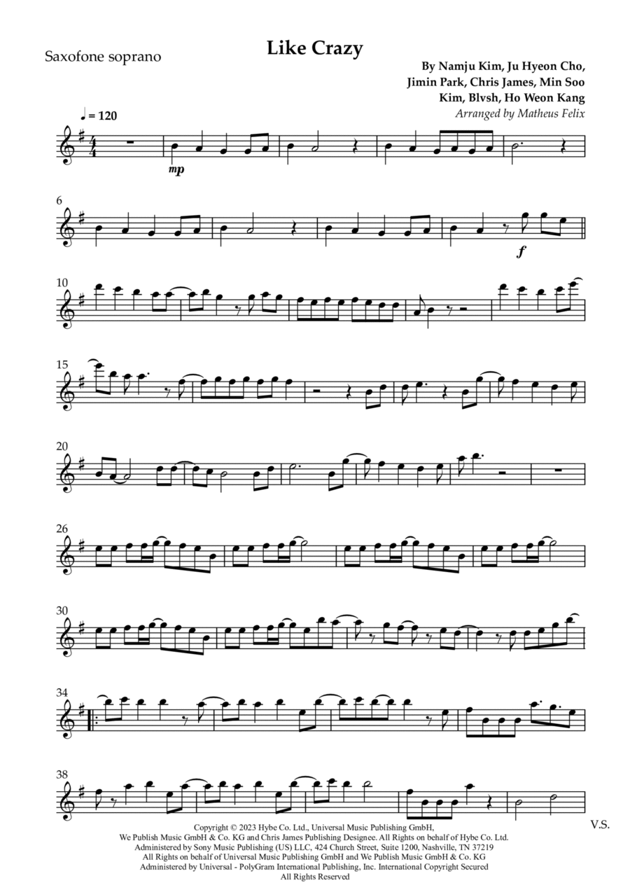 Like Crazy (English Version) Soprano Saxophone scores gallery preview page 1