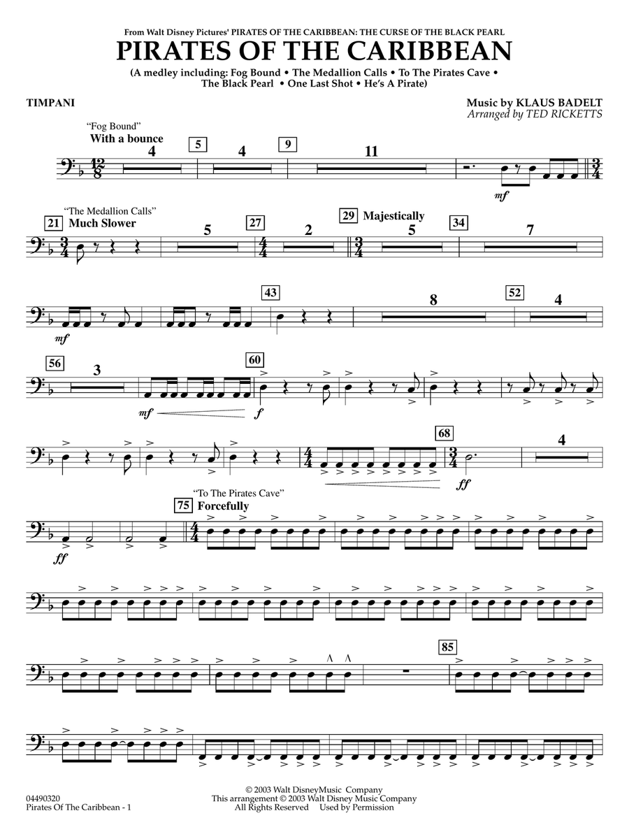 Pirates of the Caribbean (arr. Ted Ricketts) - Timpani