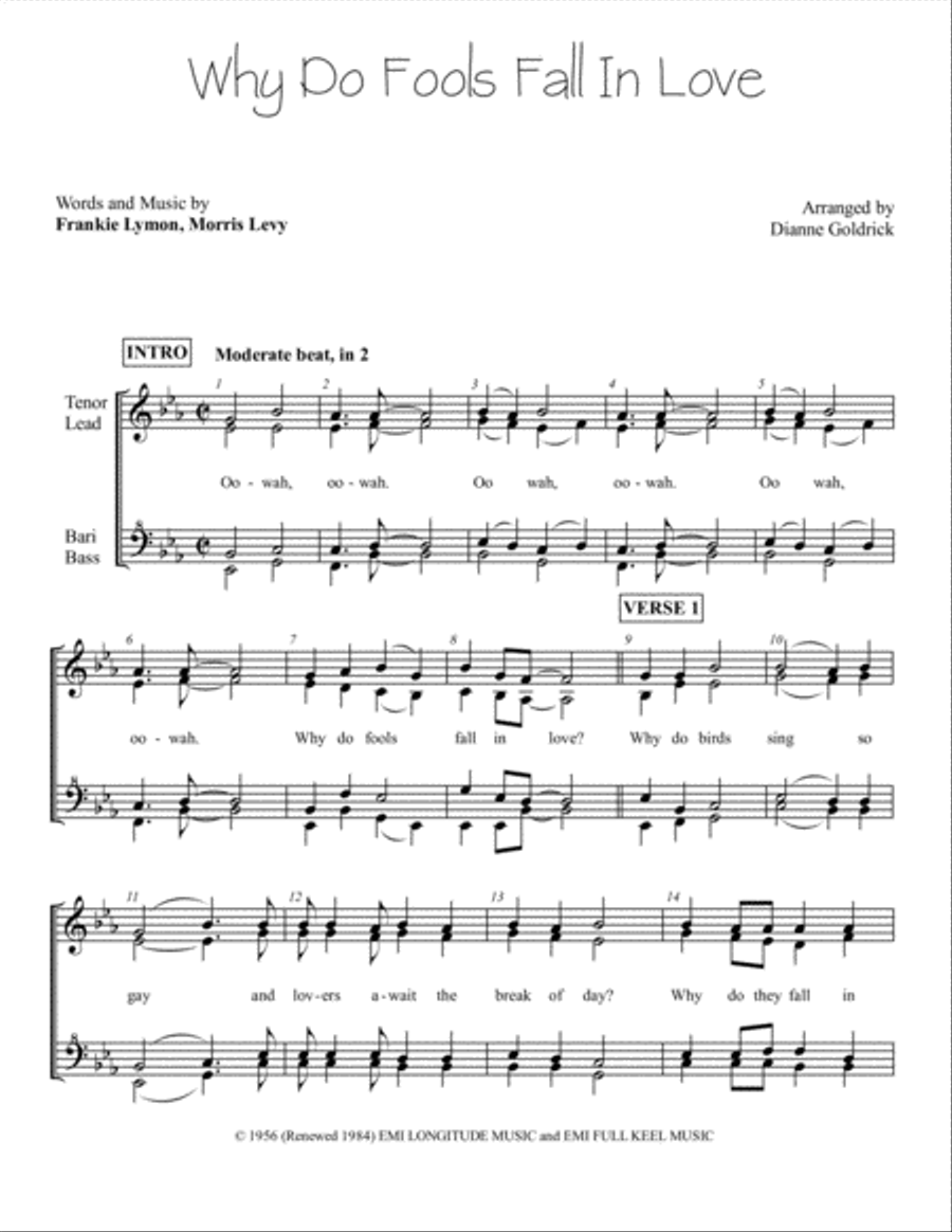 Why Do Fools Fall In Love SSAA scores gallery preview page 1