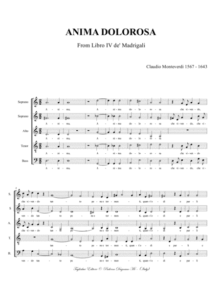 ANIMA DOLOROSA - C. Monteverdi -For SSATB Choir image number null