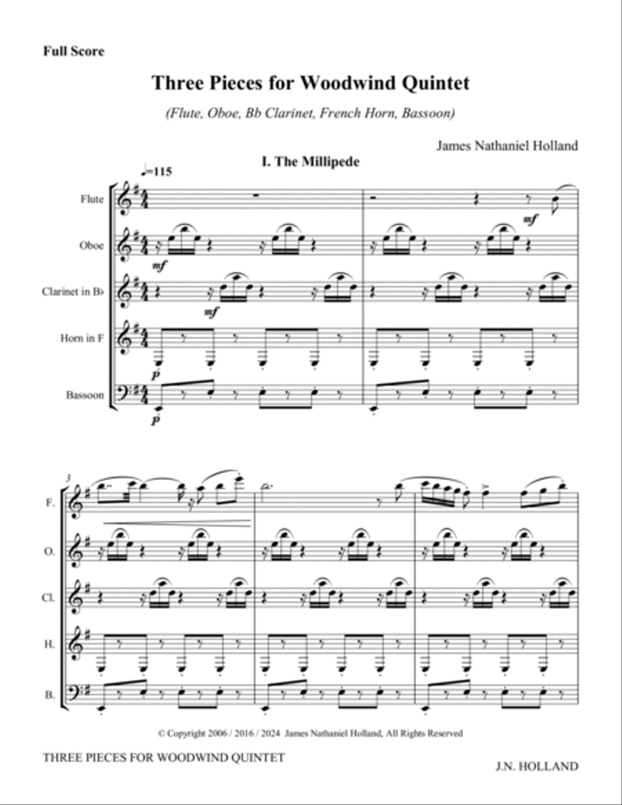 Three Pieces for Woodwind Quintet, Millipede Woodwind Quintet scores gallery preview page 5