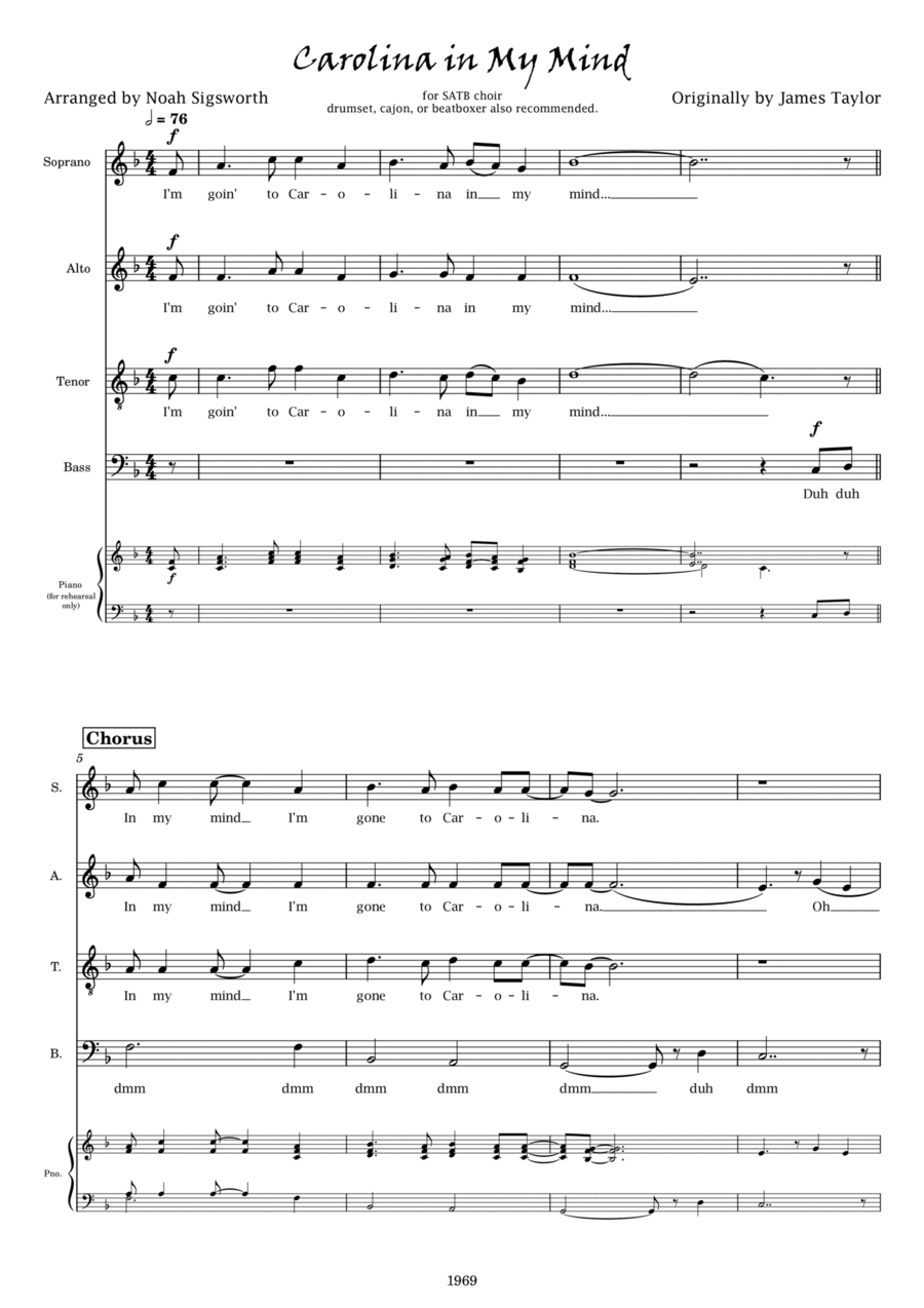 Carolina In My Mind 4-Part scores gallery preview page 1