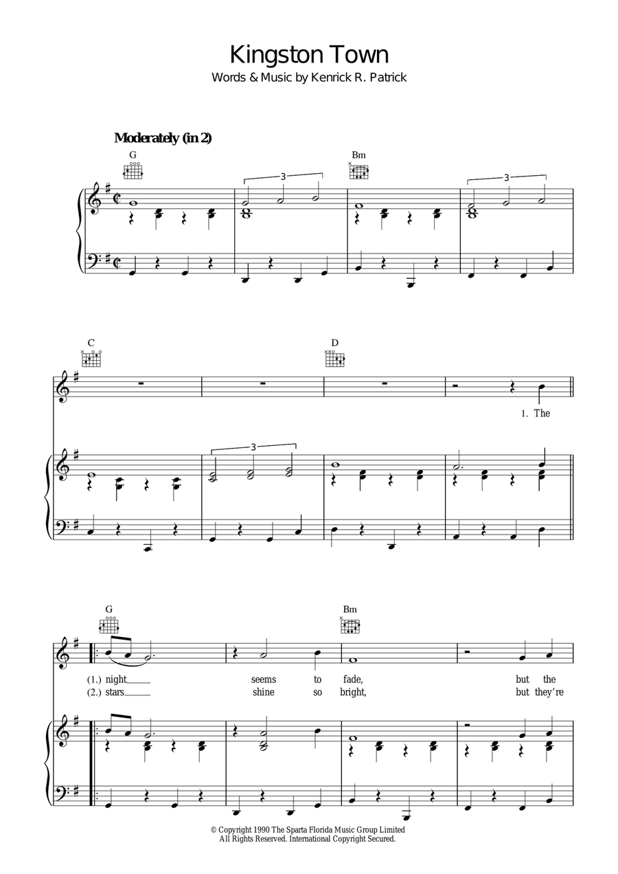 Kingston Town Piano, Vocal, Guitar scores gallery preview page 1