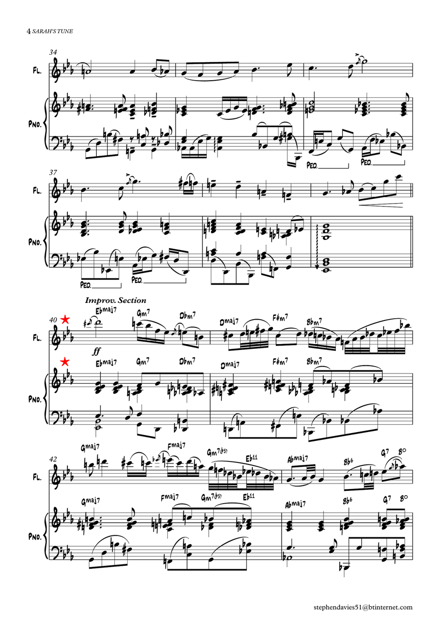 'Sarah's Tune' By Stephen Davies for Flute & Piano Flute Solo scores gallery preview page 4