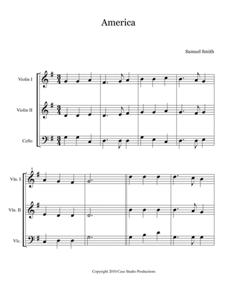 Patriotic Hymns For String Trio - 2 violins and cello