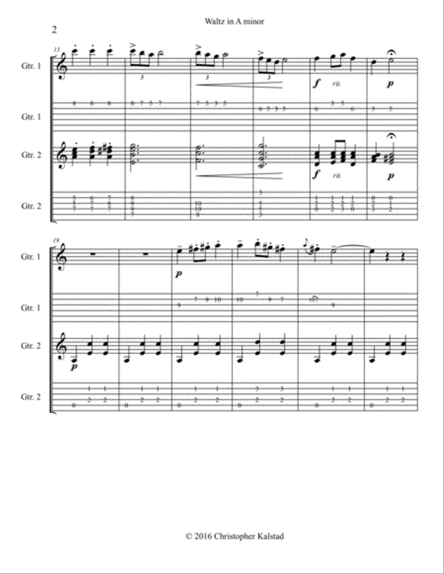 Waltz in A minor (Grieg - Guitar Duet) Classical Guitar scores gallery preview page 3