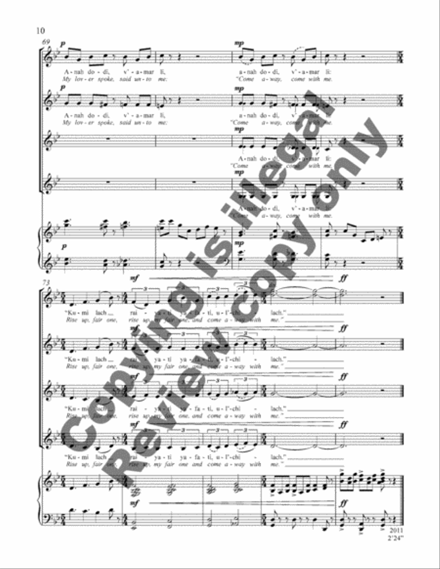 Songs of My Beloved: 3. Anah Dodi, V'amar Li (My Beloved Spoke to Me) SSAA scores gallery preview page 9