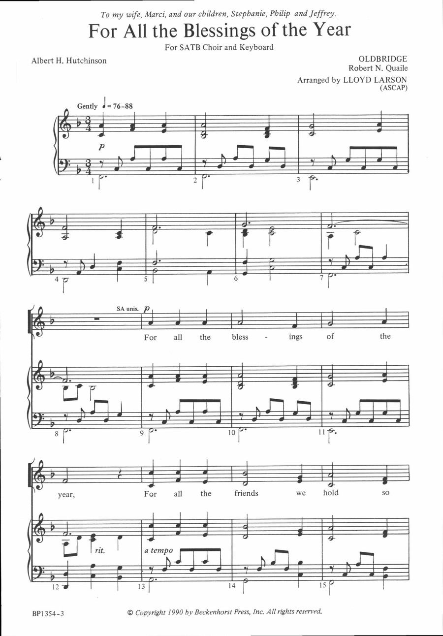 For All the Blessings of the Year 4-Part scores gallery preview page 2