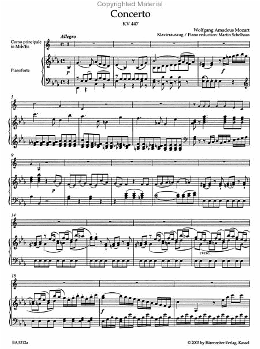 Concerto for Horn and Orchestra, No. 3 E flat major, KV 447 Piano scores gallery preview page 3
