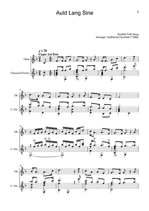 Scottish Folk Song - Auld Lang Sine. Arrangement for Oboe and Classical Guitar. Score and Parts.