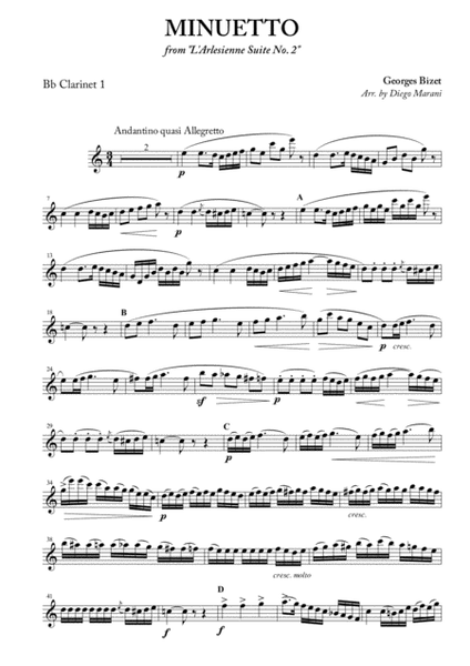 Minuetto from "L'Arlesienne Suite No. 2" for Clarinet Quartet image number null