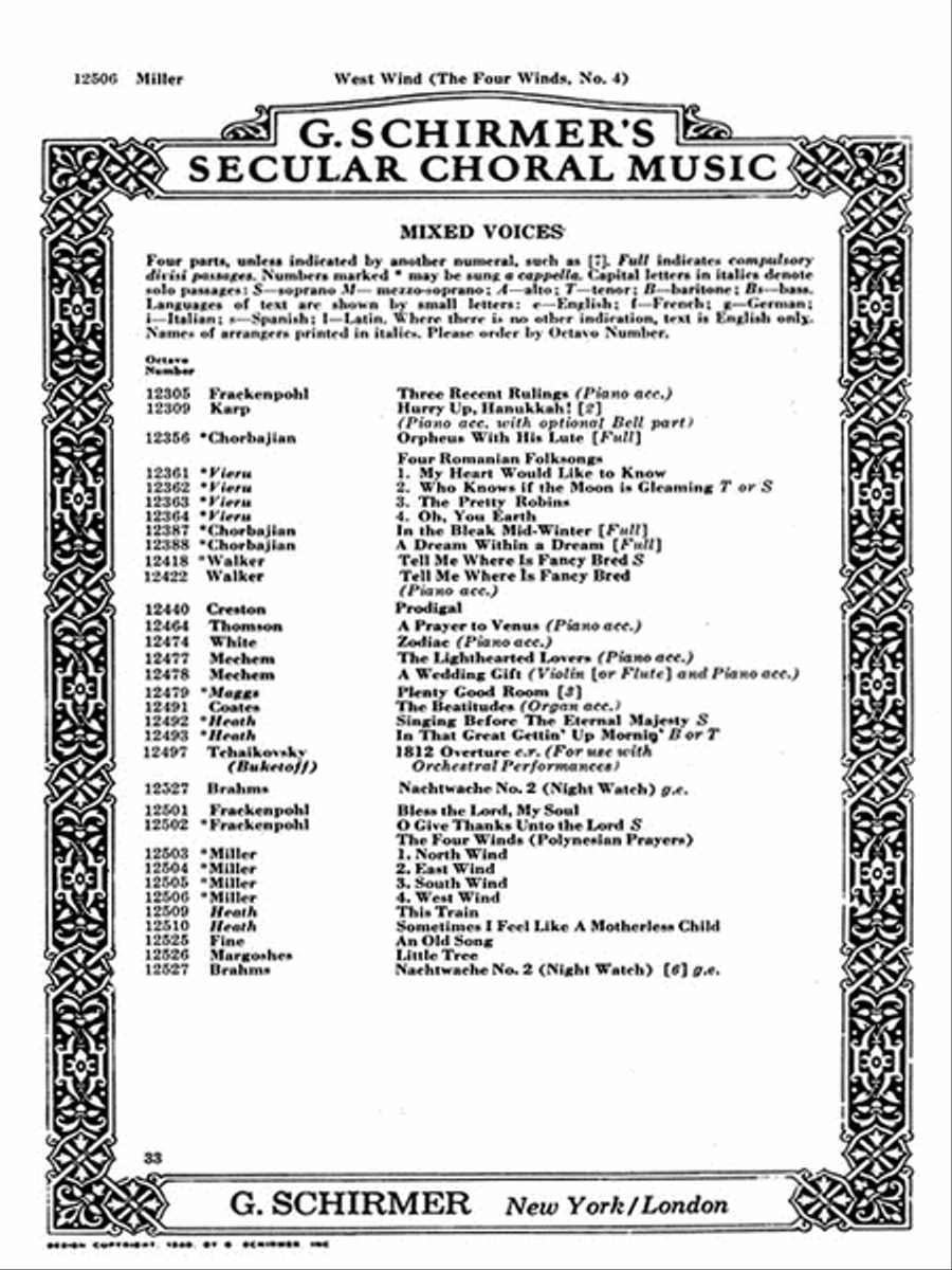 West Wind 4 Winds No4 - A Cappella 4-Part scores gallery preview page 1