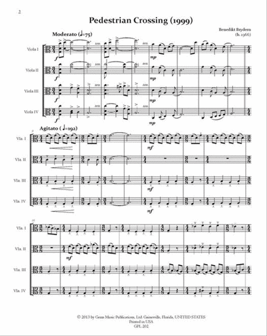 Pedestrian Crossing (1999) for 4 violas Viola scores gallery preview page 2