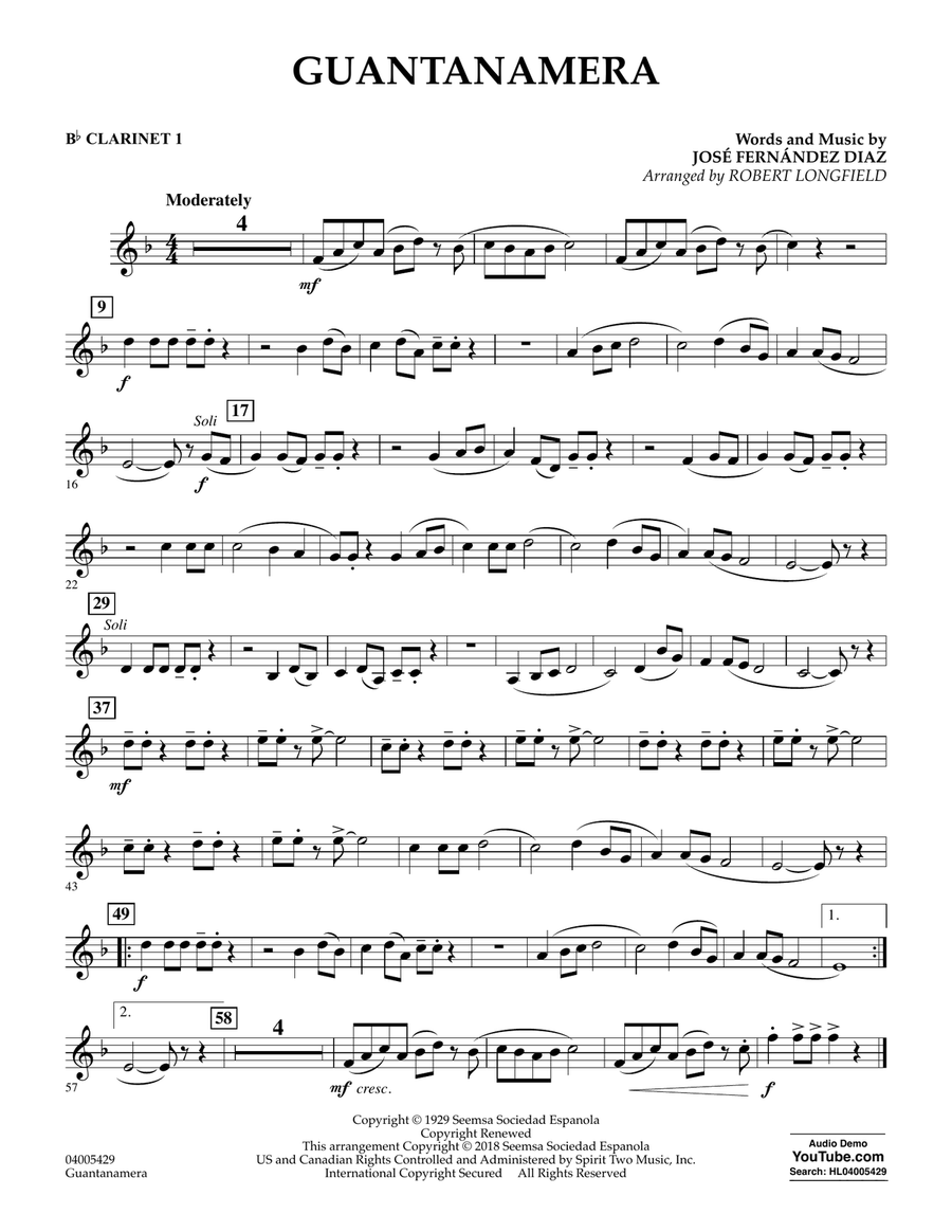 Guantanamera - Bb Clarinet 1