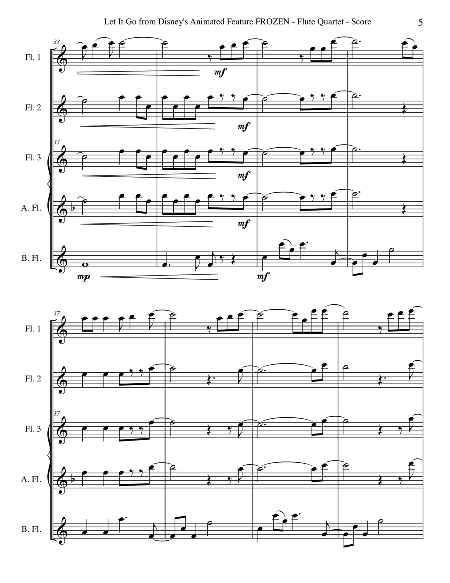 Let It Go (from Frozen) Woodwind Quartet scores gallery preview page 5