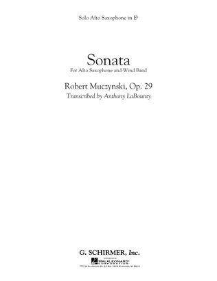 Book cover for Sonata for Alto Saxophone, Op. 29 - Solo Eb Alto Saxophone