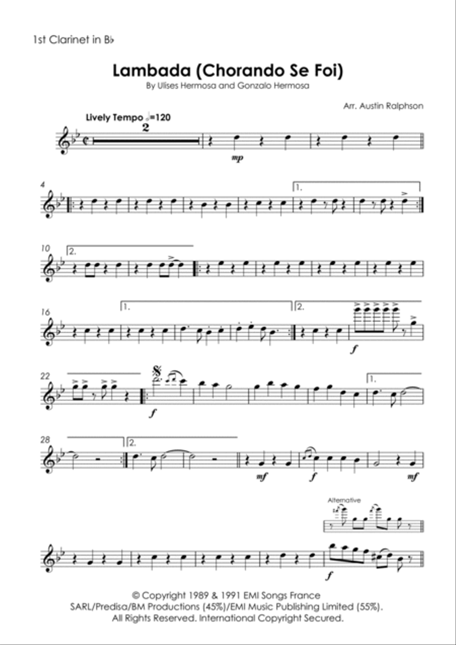 Chorando Se Foi (lambada) Clarinet Quartet scores gallery preview page 3