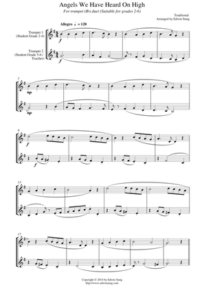 Angels We Have Heard On High (for trumpet (Bb) duet, suitable for grades 2-6)