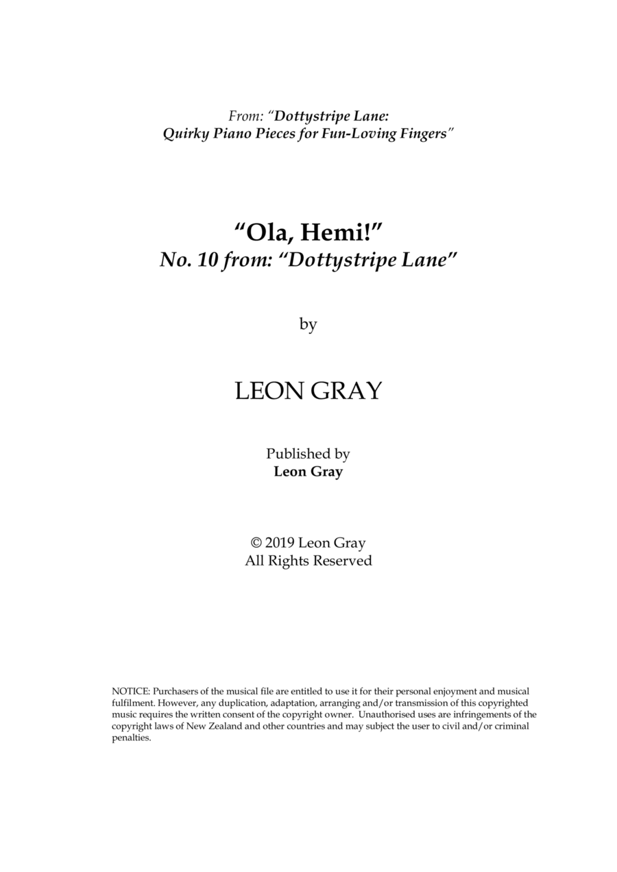 Ola, Hemi! (No.10), Dottystripe Lane © 2019 Leon Gray Piano Solo scores gallery preview page 1
