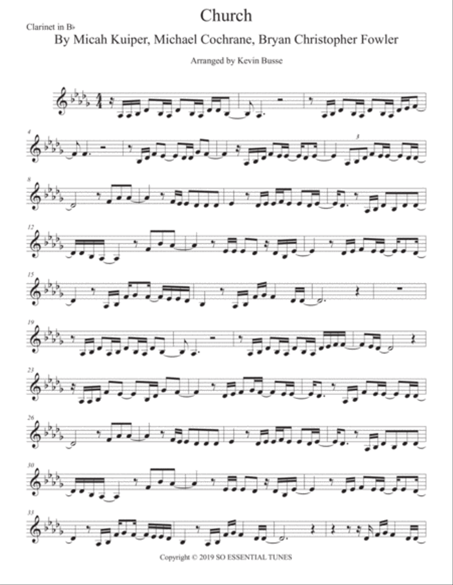 Church (take Me Back) Clarinet Solo scores gallery preview page 1