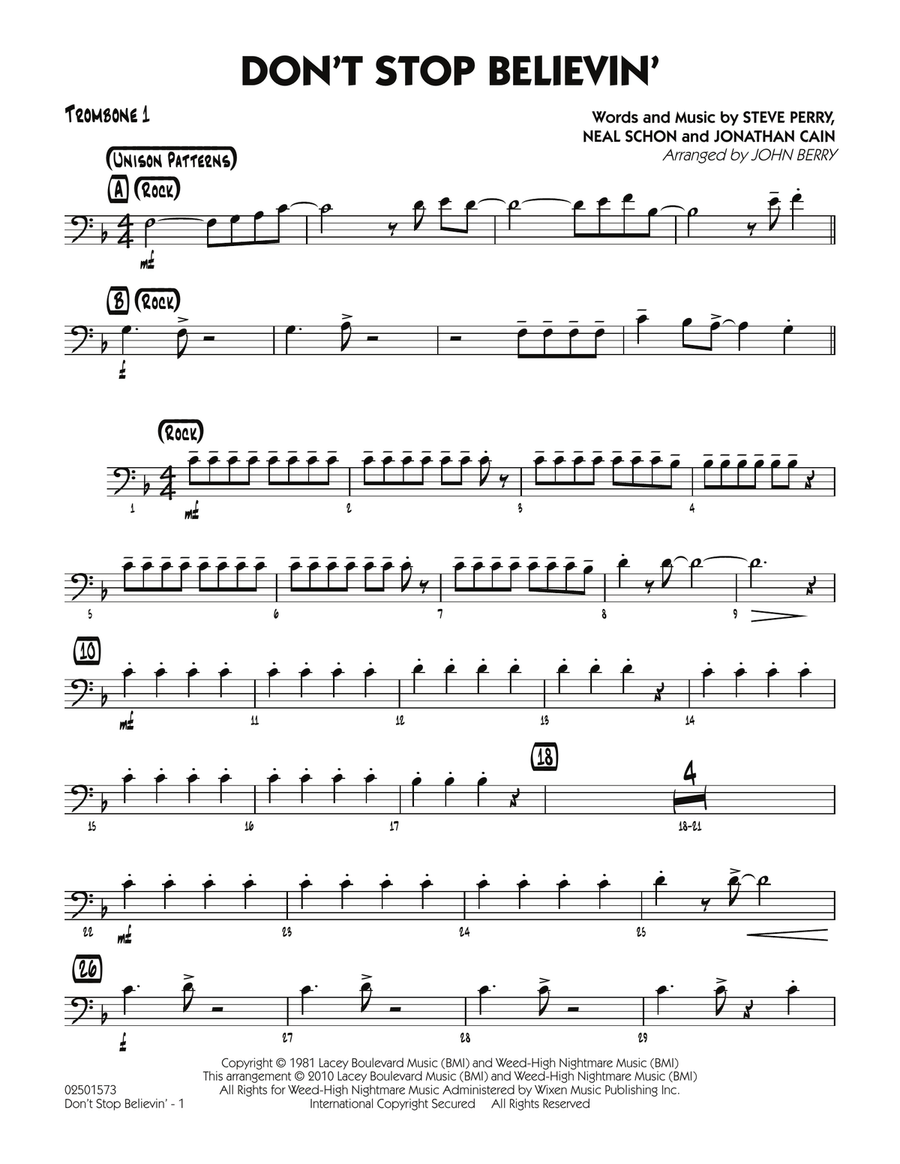 Don't Stop Believin' - Trombone 1