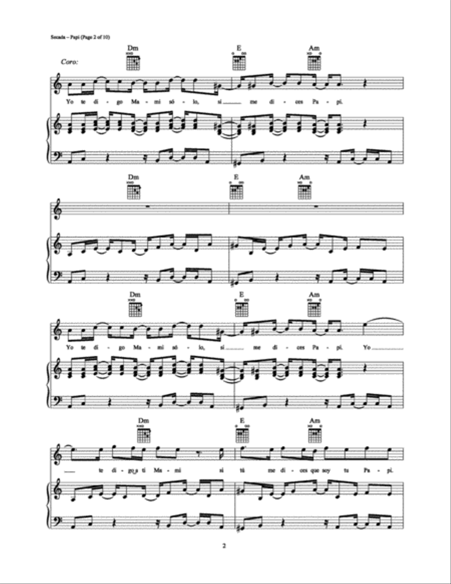 Papi (Spanish Version) Piano, Vocal, Guitar scores gallery preview page 2