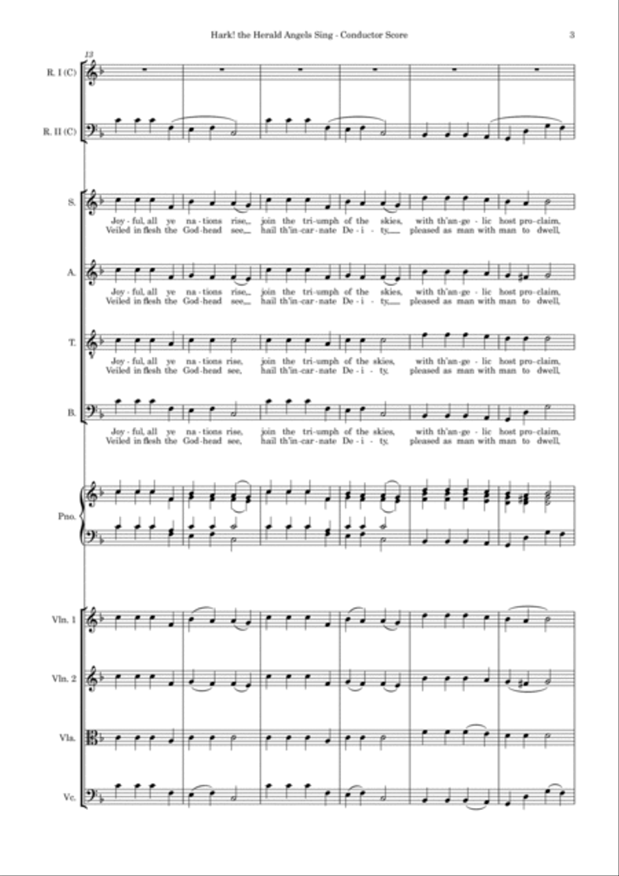 Hark! the Herald Angels Sing – SATB, String quartet, Piano and flexible woodwind (Score and parts) SATB scores gallery preview page 3