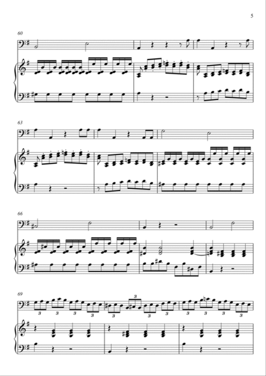 W.A Mozart - Der Hölle Rache kocht in meinem Herzen (Die Zauberflöte) Double Bass Solo - G Key String Duet scores gallery preview page 5