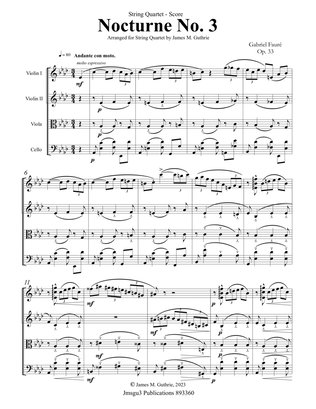 Fauré: Nocture Op. 33 No. 3 for String Quartet - Score Only