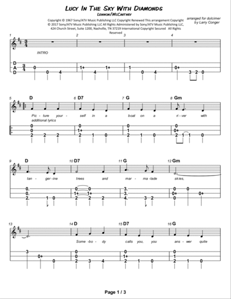 Lucy In The Sky With Diamonds Dulcimer scores gallery preview page 2