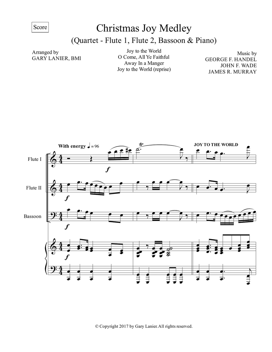 CHRISTMAS JOY MEDLEY (Piano Quartet - Flute 1, Flute 2, Bassoon and Piano with Score & Parts) Small Ensemble scores gallery preview page 2