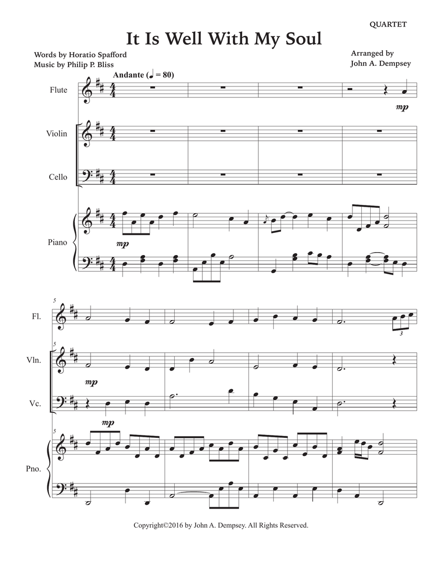 It Is Well With My Soul (Quartet for Flute, Violin, Cello and Piano) Small Ensemble scores gallery preview page 5