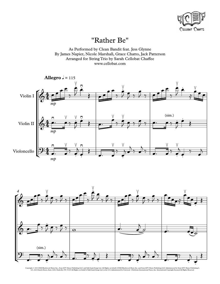 Rather Be String Trio scores gallery preview page 1