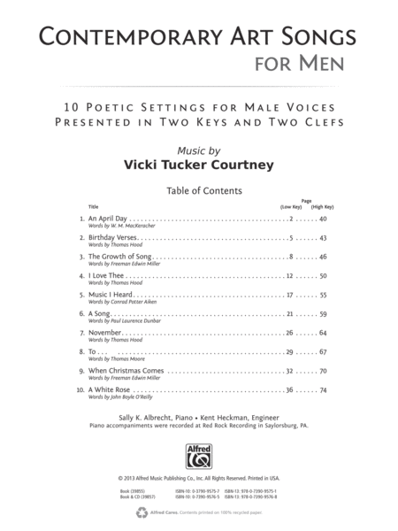 Contemporary Art Songs for Men by Vicki Tucker Courtney Voice Solo - Sheet Music