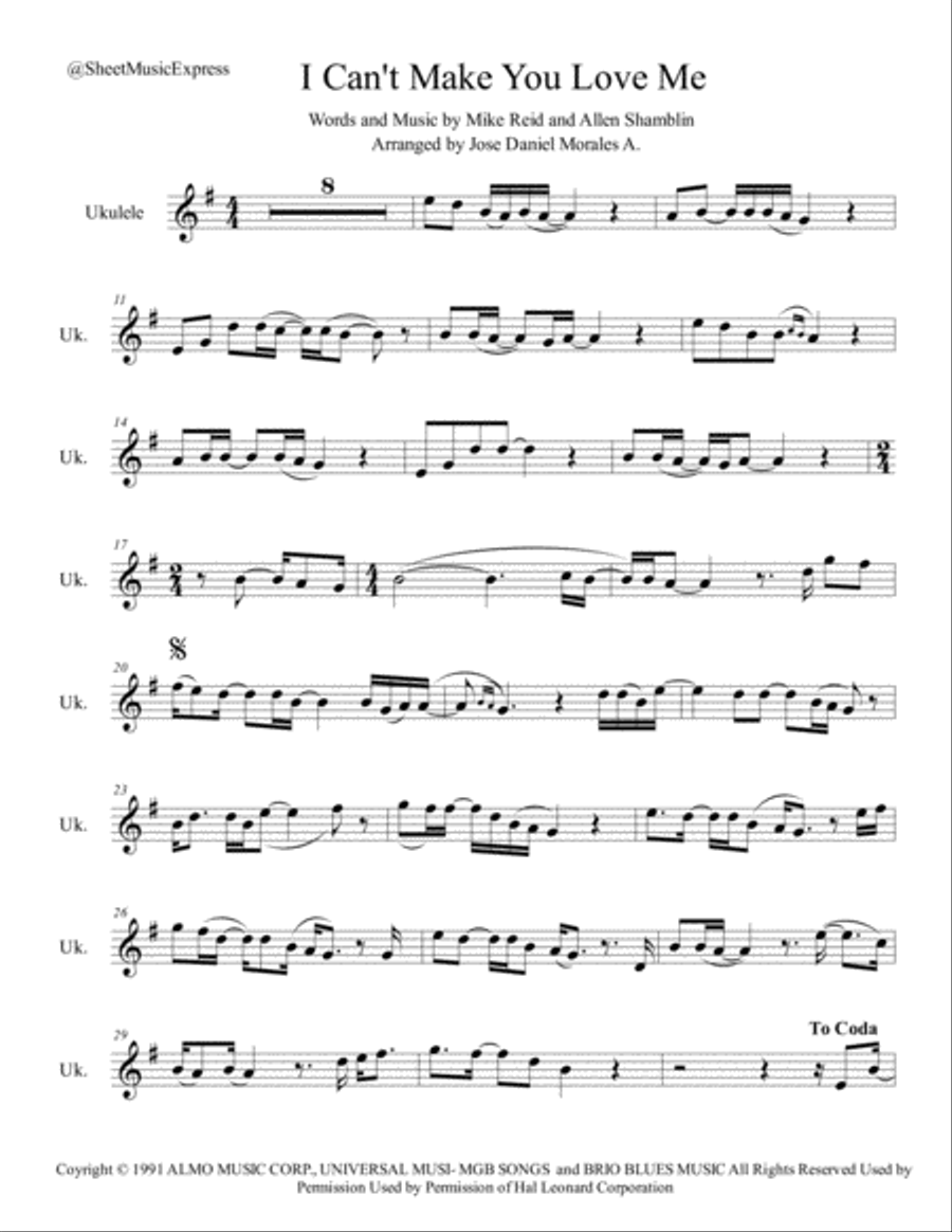 I Can't Make You Love Me I Can't Make You Love Me Ukulele scores gallery preview page 1