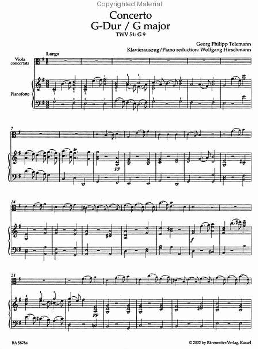 Concerto for Viola, Strings and Basso continuo G major TWV 51:G9 Piano scores gallery preview page 2