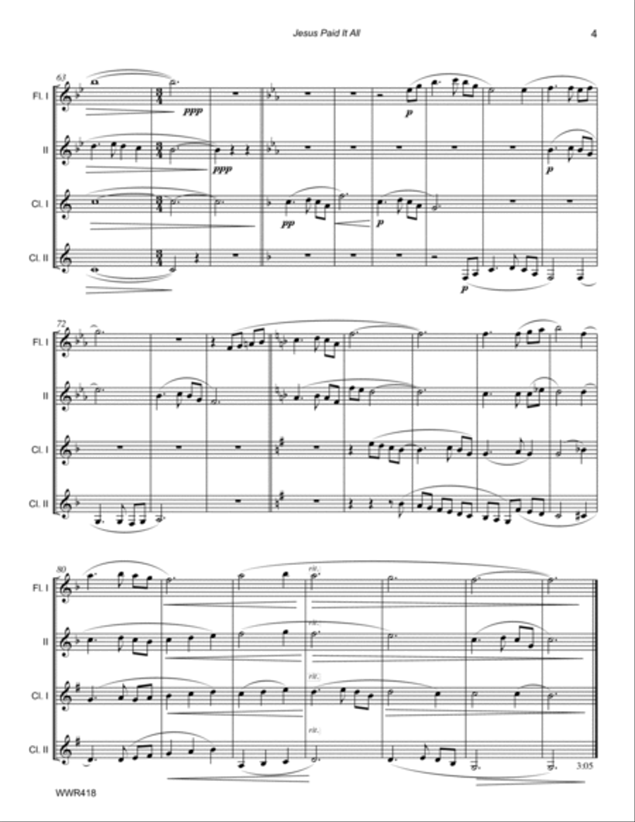 JESUS PAID IT ALL - WOODWIND QUARTET (unaccompanied) Woodwind Quartet scores gallery preview page 4