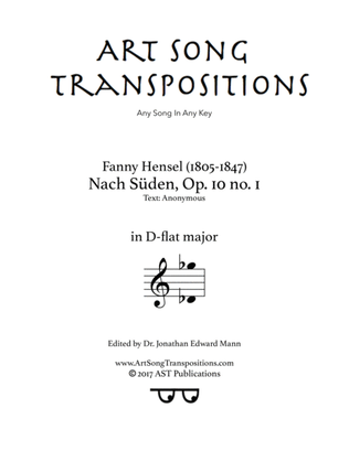 HENSEL: Nach Süden, Op. 10 no. 1 (transposed to D-flat major)