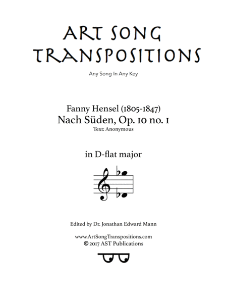 HENSEL: Nach Süden, Op. 10 no. 1 (transposed to D-flat major)