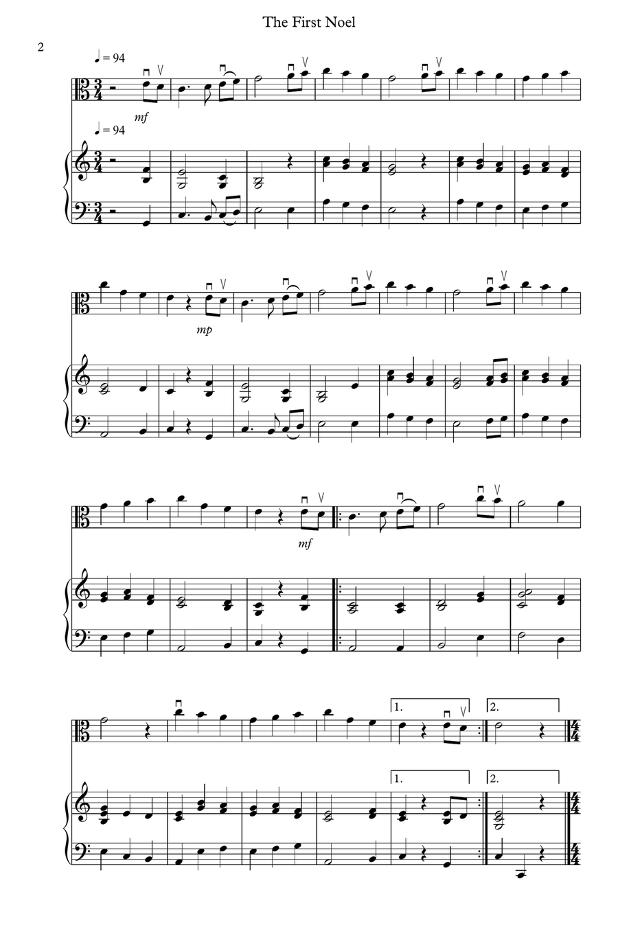 8 Easy Christmas Pieces for Viola And Piano Cello scores gallery preview page 2