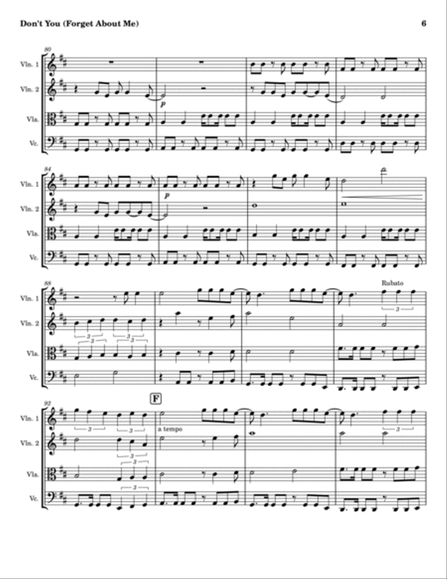 Don't You (forget About Me) String Quartet scores gallery preview page 6