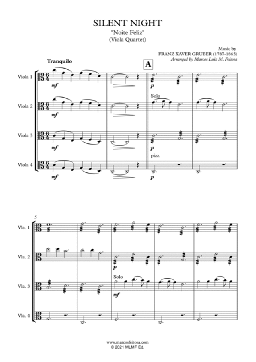 Silent Night - Viola Quartet String Quartet scores gallery preview page 3