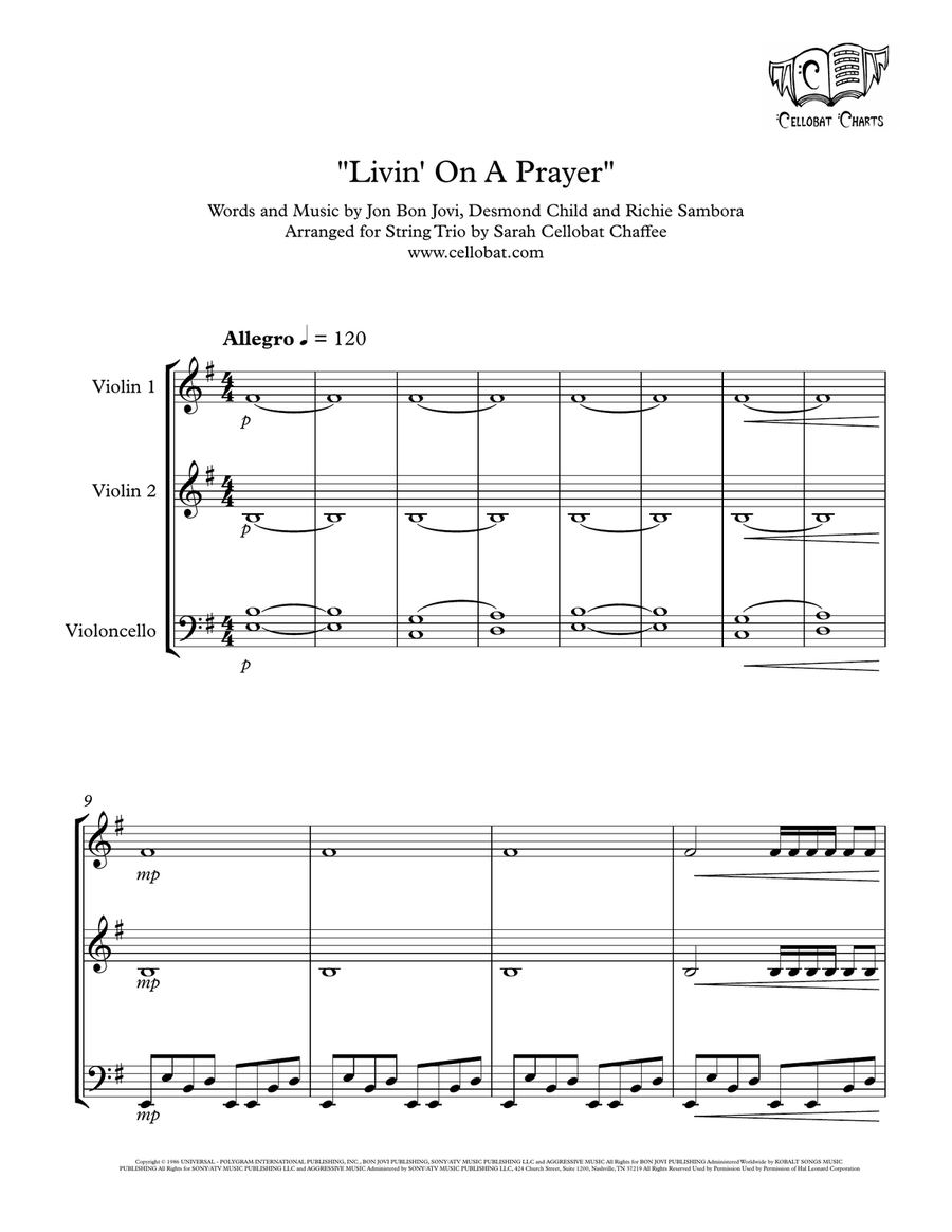Livin' On A Prayer String Trio scores gallery preview page 1