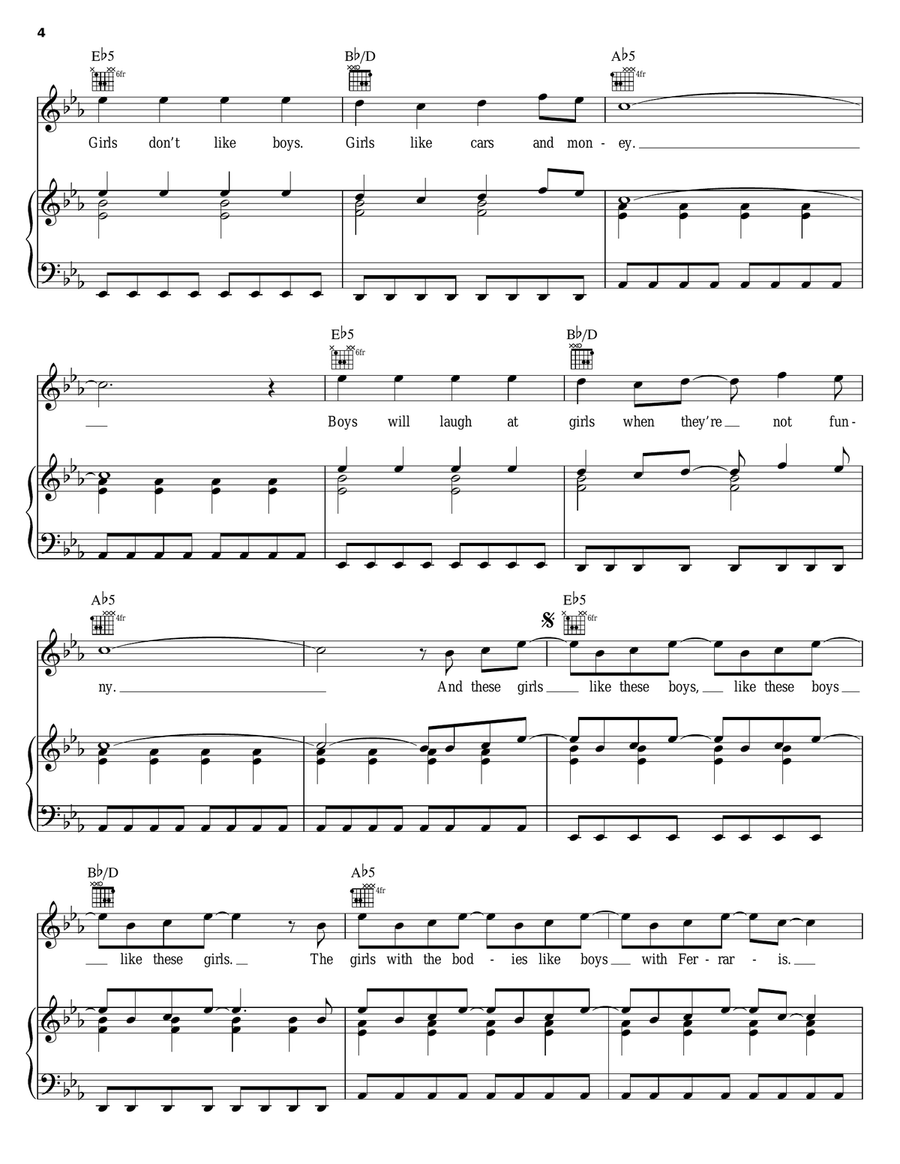 Girls & Boys Girls & Boys Piano, Vocal, Guitar scores gallery preview page 4