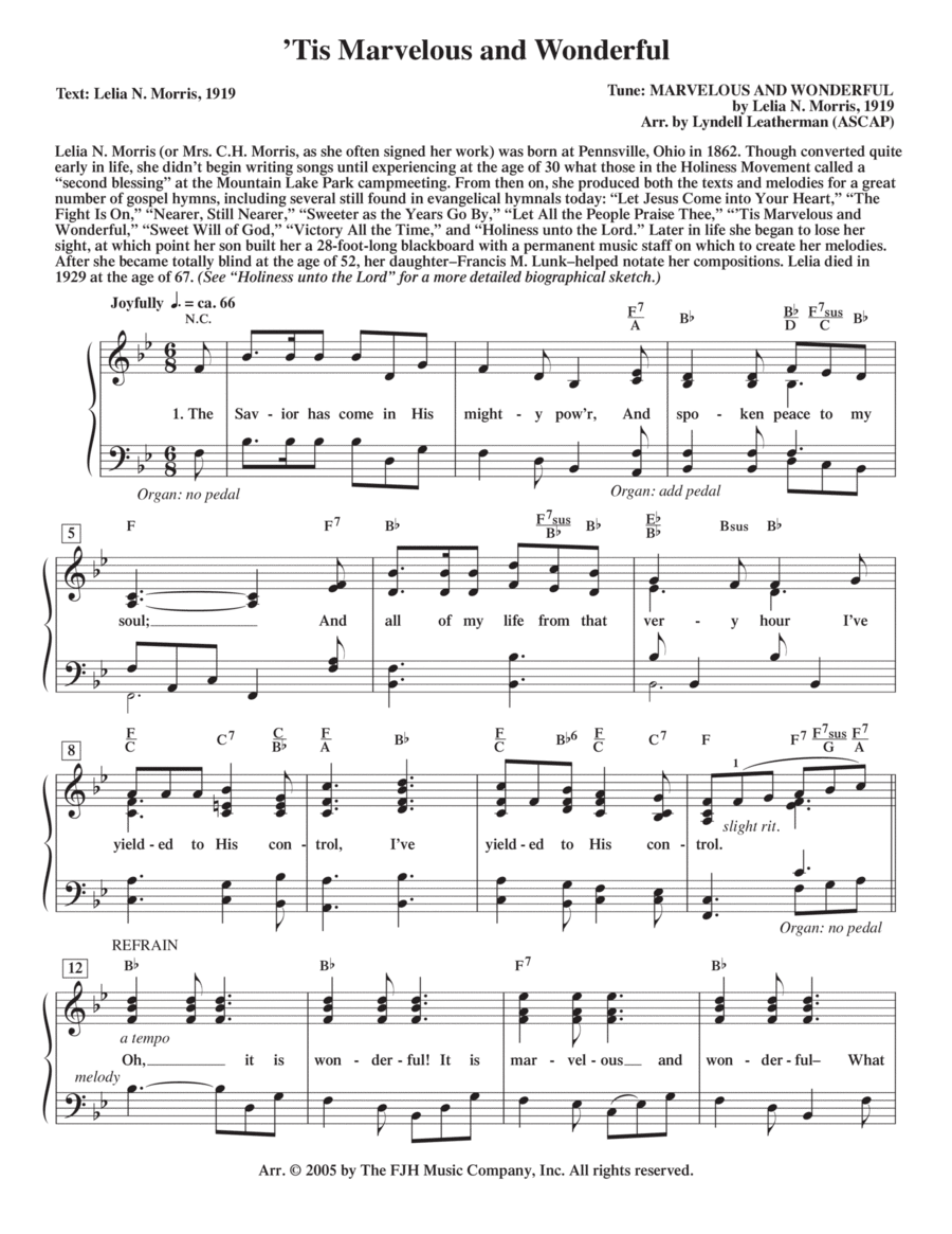 Tis Marvelous and Wonderful Piano, Vocal, Guitar scores gallery preview page 1