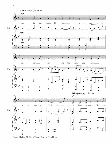 3 GREAT EASTER HYMNS (Voice, Horn in F & Piano with Score/Parts) image number null