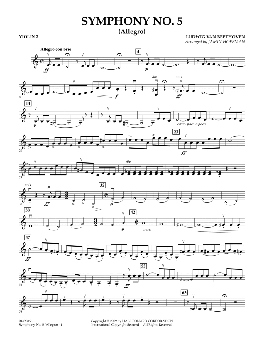 Symphony No. 5 (Allegro) - Violin 2 Violin scores gallery preview page 1