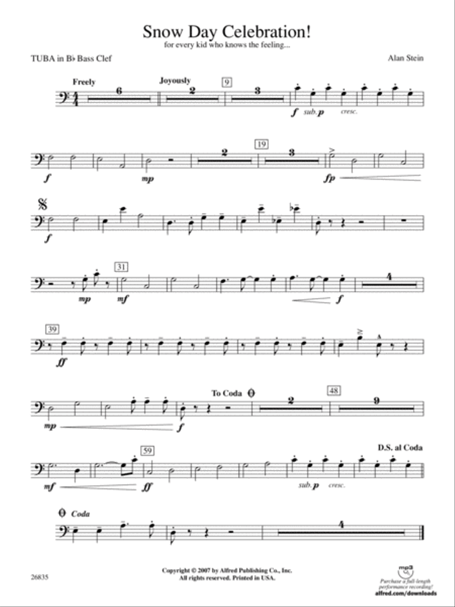 Snow Day Celebration!: (World Part) B-flat Tuba B.C. Concert Band scores gallery preview page 1