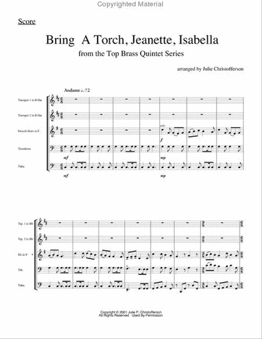 Bring a Torch, Jeanette, Isabella Brass Quintet scores gallery preview page 2