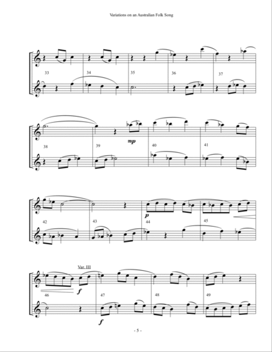 Variations on an Australian Folk Song - Sax Duet Woodwind Duet scores gallery preview page 5